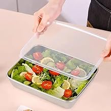 2000ML Stainless Steel Food Storage Container with Transparent Lid | Kitchen, Microwave, Freezer, Dishwasher Safe (Silver, Rectangle) (1)