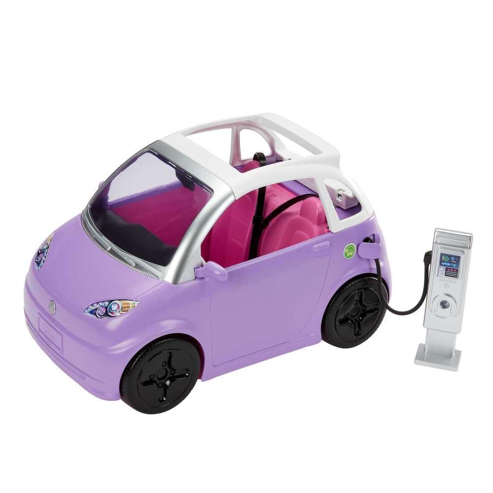 Barbie Voiture Violette Convertible avec Toit ouvrant, Véhicule électrique avec Station de Charge et Prise, Jouet Enfant, Dès 3 Ans, HJV36