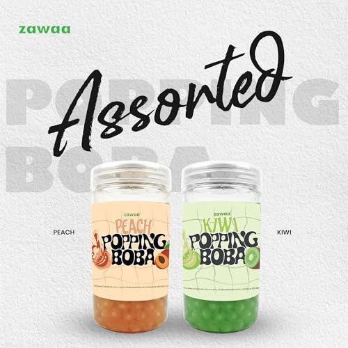 Image of Zawaa Boba Tea Assorted Popping Boba Pearls - Peach & Kiwi | 300g Each (Pack of 2) | Bursting Bubble Tea Pearls