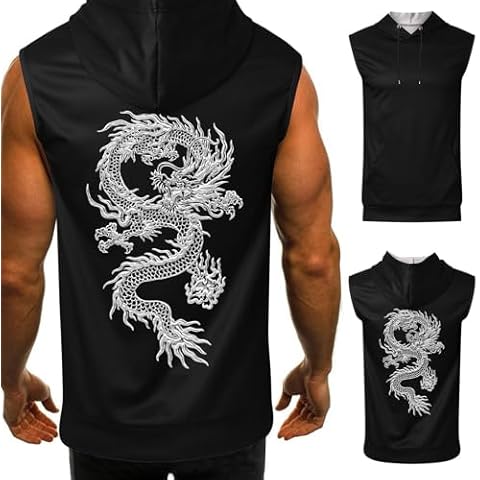 Beokeuioe Men's Dragon Print Tank Top Hoodie Cover