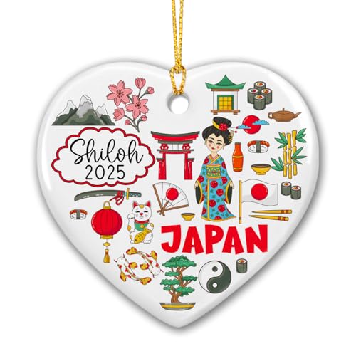 Personalized Japan Landmark Ceramic Christmas Ornament 2025, Japan Travel Souvenir Xmas Keepsake Ornament, Custom Name Japan National Park Christmas Ornament, Tokyo City Xmas Ornament for Japan Lover