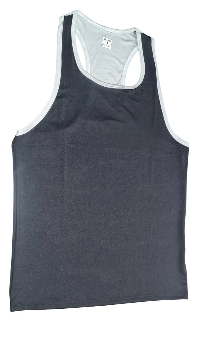 Men's Classic Tank Top, White with Navy Trim, Casual Sleeveless Vest !! Gym Vest for Men and Boys-image-35