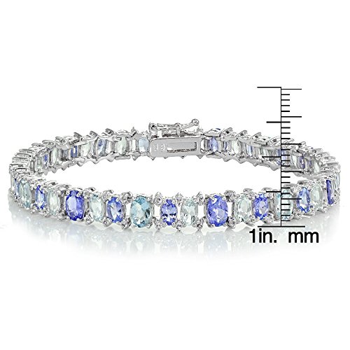 Ice Gems Sterling Silver Tanzanite, Aquamarine and White Topaz Oval Tennis Bracelet3
