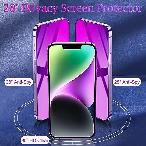 Image of Compatible with iPhone 14 / 13 / 13 Pro Privacy Screen Protector 28 Degree Anti-Spy Tempered Glass Gradient colorful Full Coverage Case Friendly Bubble Free Easy Installation HD Clarity