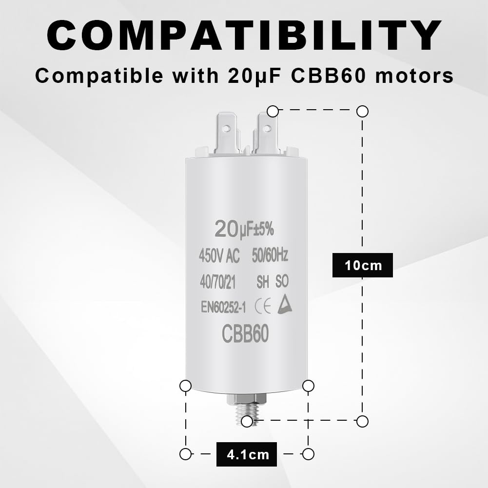 Condensatore CBB60 16uF 450V 50/60Hz - Condensatore Di Avviamento E Marcia Per Motori Elettrici E Pompe