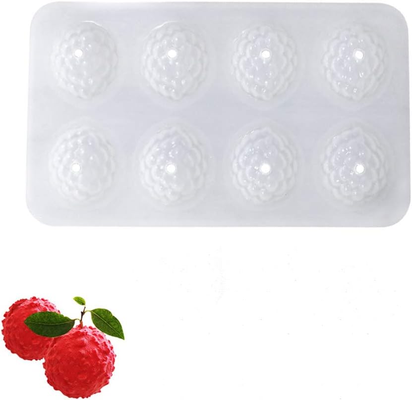 OCPO Kitchen 3D Litchi Silicone Mold for Baking Mousse Cake, Candy, Chocolate, Truffle, Pastry, Cupcake, Fruit Pudding, Jelly, Ice Cream Mould, Cake Decoration Mold, Litchi Shape (8-Cavity)
