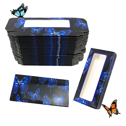 20pcs Empty False Eyelash Box Packaging, Blue Butterfly False Eyelashes Storage Box Packing Tray Prints Lash Case Holder for Women Girls Fake Eyelash Care（Blue）