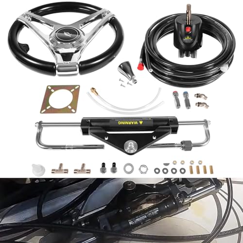 150HP Hydraulic Steering Kit with Steering Wheel - Complete Marine System for Single Station Single-Engine use Built-in Two-Way Lock Cylinder 150HP Pump and 26ft High-Strength Nylon Hose & Wheel