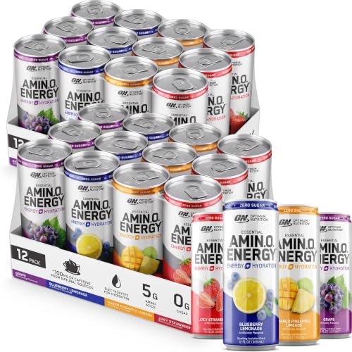 Optimum Nutrition Amino Energy Sparkling Hydration Drink,Electrolytes,Caffeine,Amino Acids,BCAAs,Sugar Free,12 Fl Oz,Variety (Packaging May Vary),12 Count (Pack of 2)