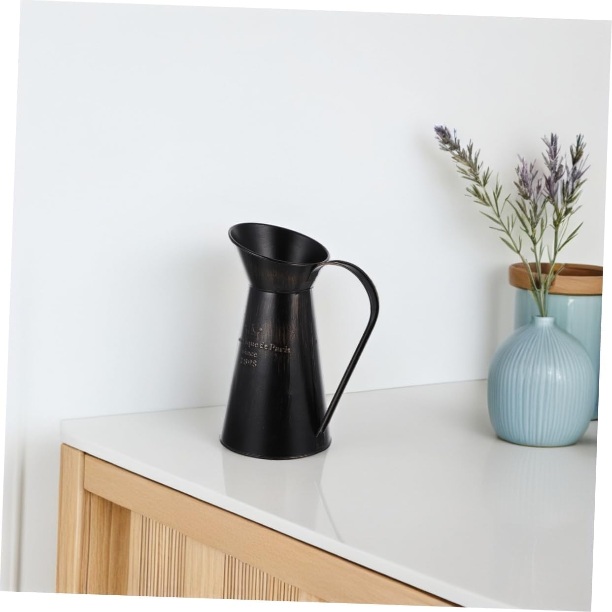 DOITOOL Rustic Black Iron Vase Farmhouse Pitcher Vase Metal Flower Holder Shabby Chic Decorative for Home Living Room Wedding Table Centerpiece