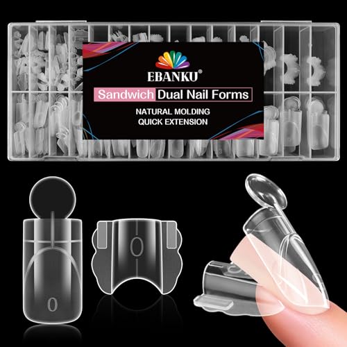 EBANKU Original Sandwich Nails Dual Forms 280Pcs Square Nail Mold for Quick Nails Extension No Paper Forms Needed 15 Sizes Plastic Form Salon Nail Art Tools
