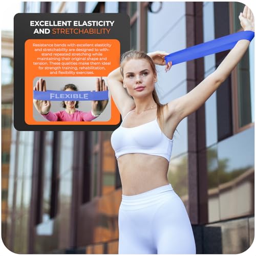 Image of Resistance Bands, Set of 5 Different Levels, Exercise Band for Home Gym, Training and Yoga with Carrying Bag (Mint Green-Blue)