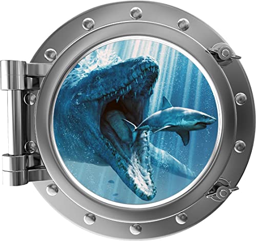 Vinilo decorativo redondo Mosasaurus 61x61 cm plateado
