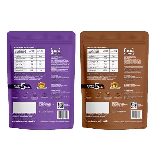 Image of Foodstrong Oats & Millets Blueberry & Double Choco Chip Waffle & Pancake Mix, High Protein & Fibre, No Maida, No Refined Sugar - With Jaggery, Eggless Instant Breakfast Mix 250g x Pack of 2