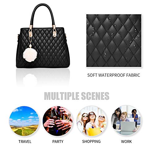 Image of I IHAYNER Womens Leather Handbags Purses Top-handle Totes Satchel Shoulder Bag for Ladies with Pompon