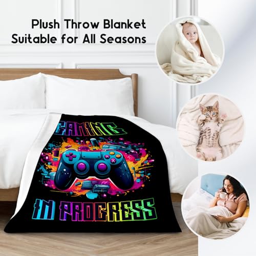 Boy Blanket - 30x40 Inches Cool Gaming Throw for Boys, Girls - Black Soft Fuzzy Blankets for Couch & Office