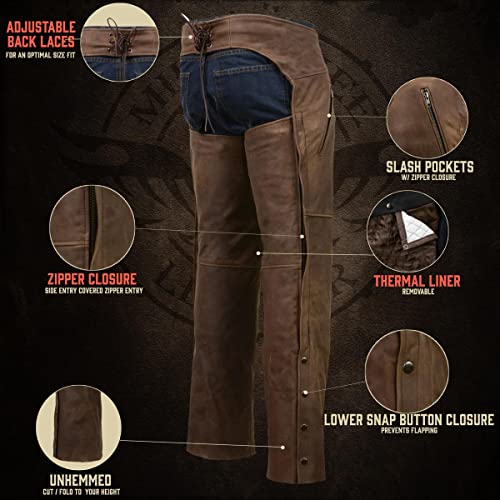 Milwaukee Leather MLM5518-BRN-4X Chaps For Men'S Vintage Crazy Horse Brown Leather- Snap Out Thermal Lined Motorcycle Chap Mlm5518-4X-Large thumb #3