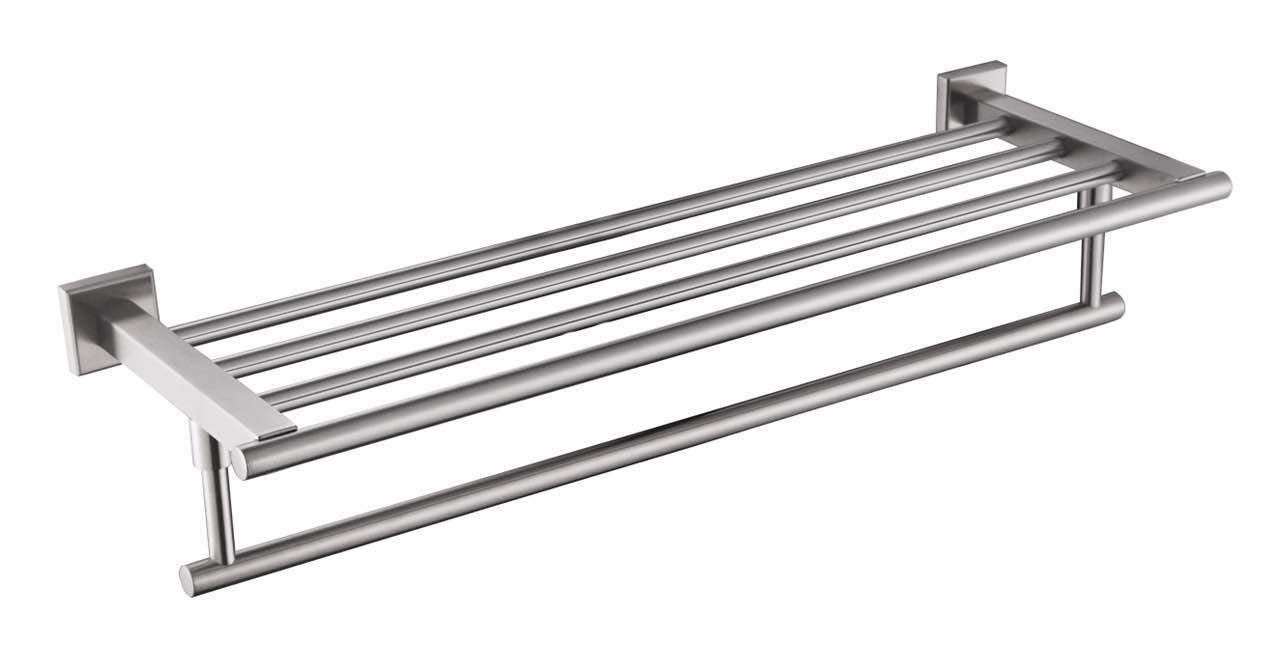 Premium Modern Single Hanging Quadruple Towel Rack Bar w/Square Base (61 cm) - Brushed Finish, Made from Stainless Steel, Water and Rust Proof, Wall Mounted, Easy to Install