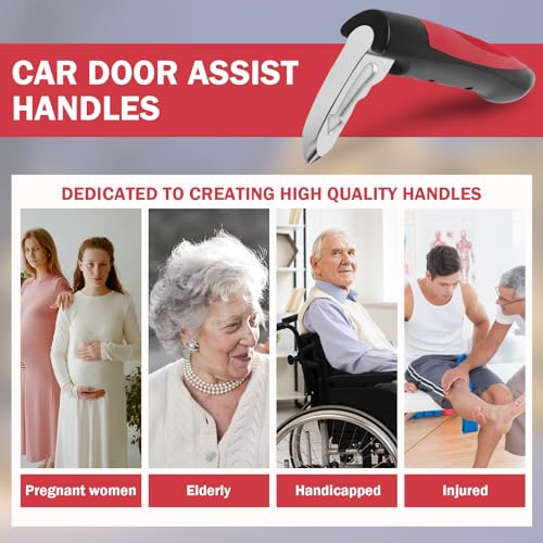 2 Packs 3 in 1 Car Door Handle for Elderly-Car Handle Assist for Elderly - Vehicle Support Handle, Seat-Belt Cutter and Window Breaker, Car Emergency Tool(Red)