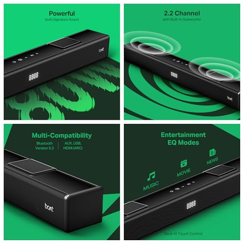 Image of Boat Aavante 2.2 800, 80W Signature Sound, 2.2 CH Built-in Subwoofer, Multi Port, EQs, Back-Lit Touch Controls, Remote, Bluetooth Sound bar, Home Theatre Soundbar Speaker (Premium Black)