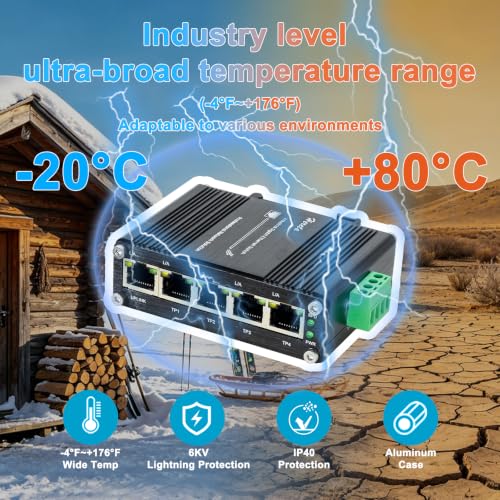 Image of Mini Industrial 5 Port Gigabit Switch Ethernet Switch,Unmanaged Network Switch Ethernet Hub with 5 x RJ45 Port 10 /100 /1000Mbps,12~48VDC,Din-Rail, Wall Mountable