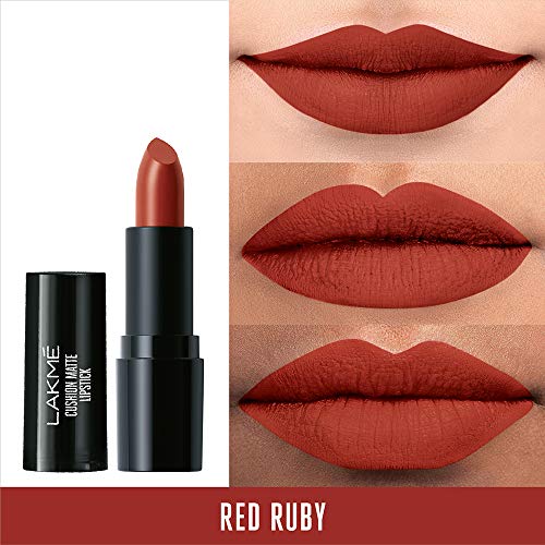 Image of Lakme Forever Matte Lipstick, Waterproof, Non Drying, Creamy Matte Bullet Lipstick Made With French Rose Oil Extracts, Red Ruby, 4.5g