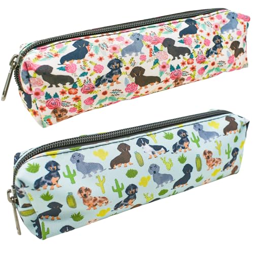 Image of Maydahui 2 PCS Large Capacity Polyester Pencil Case Dog Flower Cactus Style Pen Pouch Holder Storage Bag Organizer Stationery Box Makeup Pouch Cosmetic Bag for Women Students Party Travel