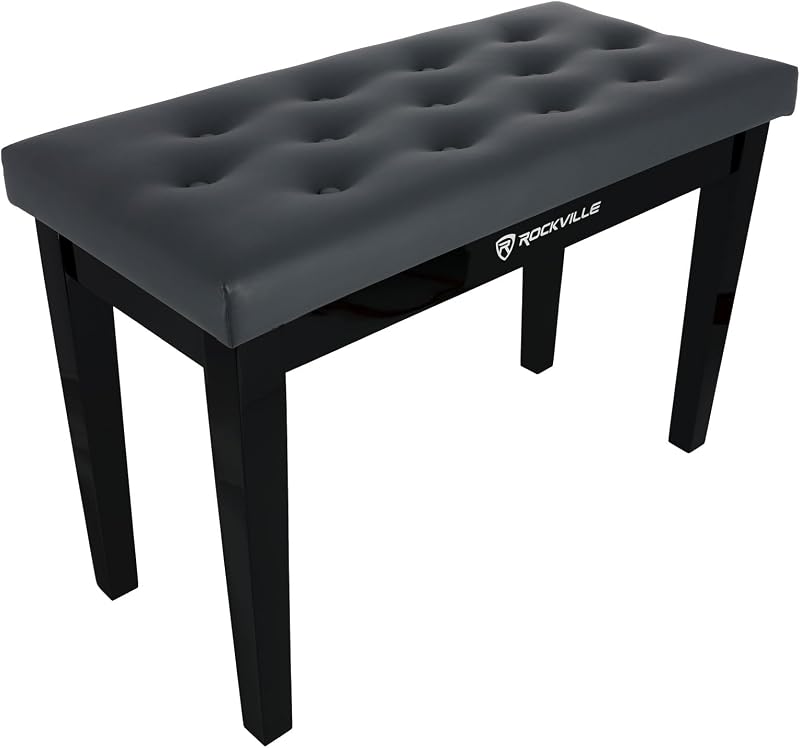 PB7 Duet Piano Bench, 28.3" x 13.4" x 20.5" Solid Wood, Storage | Padded Faux Leather Seat, 2.5 Inch Foam, 450 lb Capacity, Rubber Feet, Easy Assembly, Tufted Design