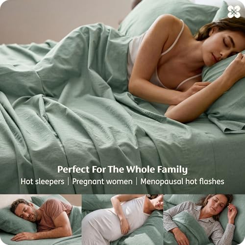 Image of Bedsure PureWoven Linen Sheets Queen Size, Cotton Linen Blend Sheets, 4PCS