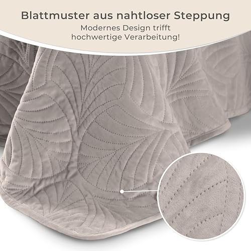 Gräfenstayn Premium Tagesdecke 220x240 cm – Bettüberwurf mit Nahtloser Steppung & Blatt-Design – Samt-Decke – weich… – Ansicht 6