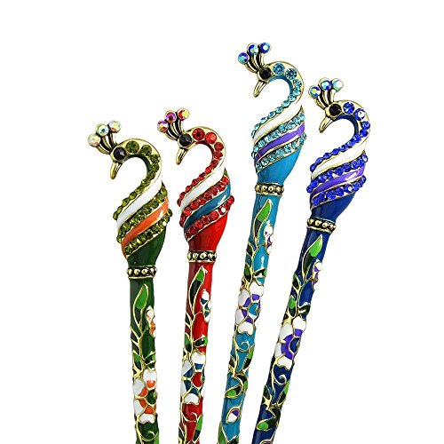 image for DAWEIF Traditional Chinese Hairpin, Peacock Shape Hair Chopsticks Wome