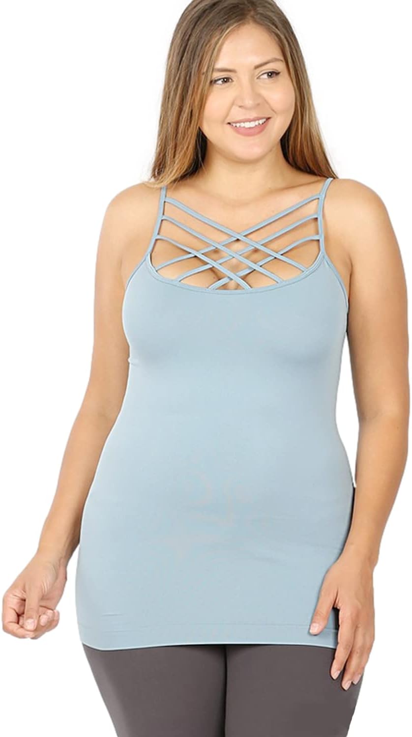 PacificPlex Womens Sleeveless Lattice Seamless Criss-Cross Front Layering Sexy Tops Camisole Cami Tank Top Solid for Women - Image 3