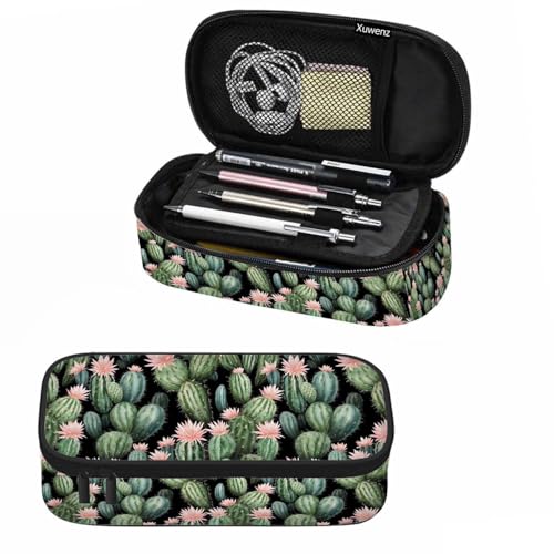 Image of Vintage Cactus Pencil Holder Bag Cute Pink Flower Spikes Summer Pencil Case College Office School for Teens Boy Girl