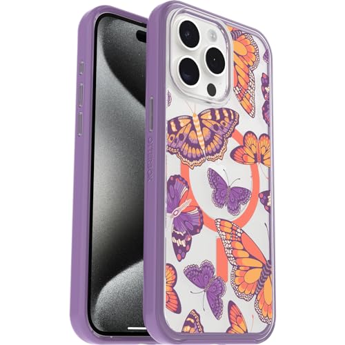 Image of OtterBox iPhone 15 Pro MAX (Only) Symmetry Series Clear Case - BUTTERFLY FLUTTER (Purple), Snaps to MagSafe, Ultra-Sleek, Raised Edges Protect Camera & Screen
