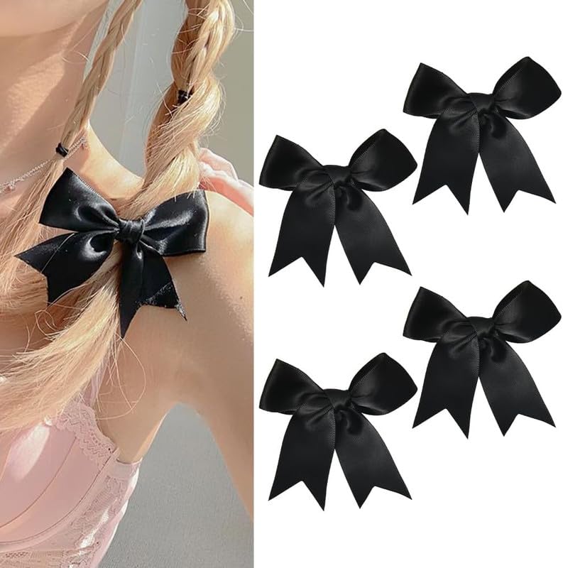 FAMEZA 4 Pcs Luxury for Women Girls Small Black Ribbon Hair Clips Hair Clip Bow Barrettes for Think Thin Hair Bowknot Side Hair Clips for Teen Girls Bow Kont Hairclips-picture-15