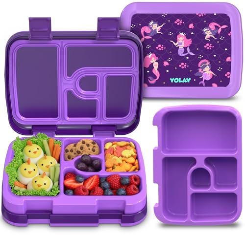 YOLAY Bento Box for Kids Lunch Box Leak-Proof, 5-Compartment Lunch Box Kids for Ages 3-10, Durable with Anti-Slip Base, Suitable for Schools, Outdoor...