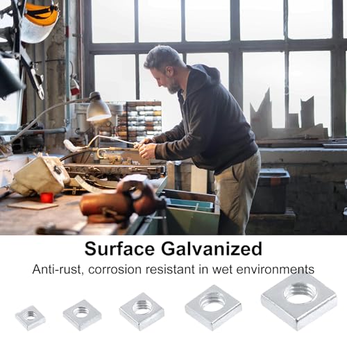Vierkantmutter, Quadratmuttern, Einlegemutter, Gewindemuttern für Verschiedenen Bereichen Wie Industrie, Maschinenbau, Elektrotechnik, Fahrzeugbau, Möbelbau, Beinhaltet M3, M4, M5, M6, M8, 50 Stück