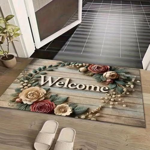 Image of Arviz Welcome Door Mat with Elegant Floral Design, 3D Bath Mats for Bathroom Anti Slip, Super Absorbent Floor Mat for Home, Kitchen & Bedroom, Anti-Slip Washable Bathmat for Bathroom