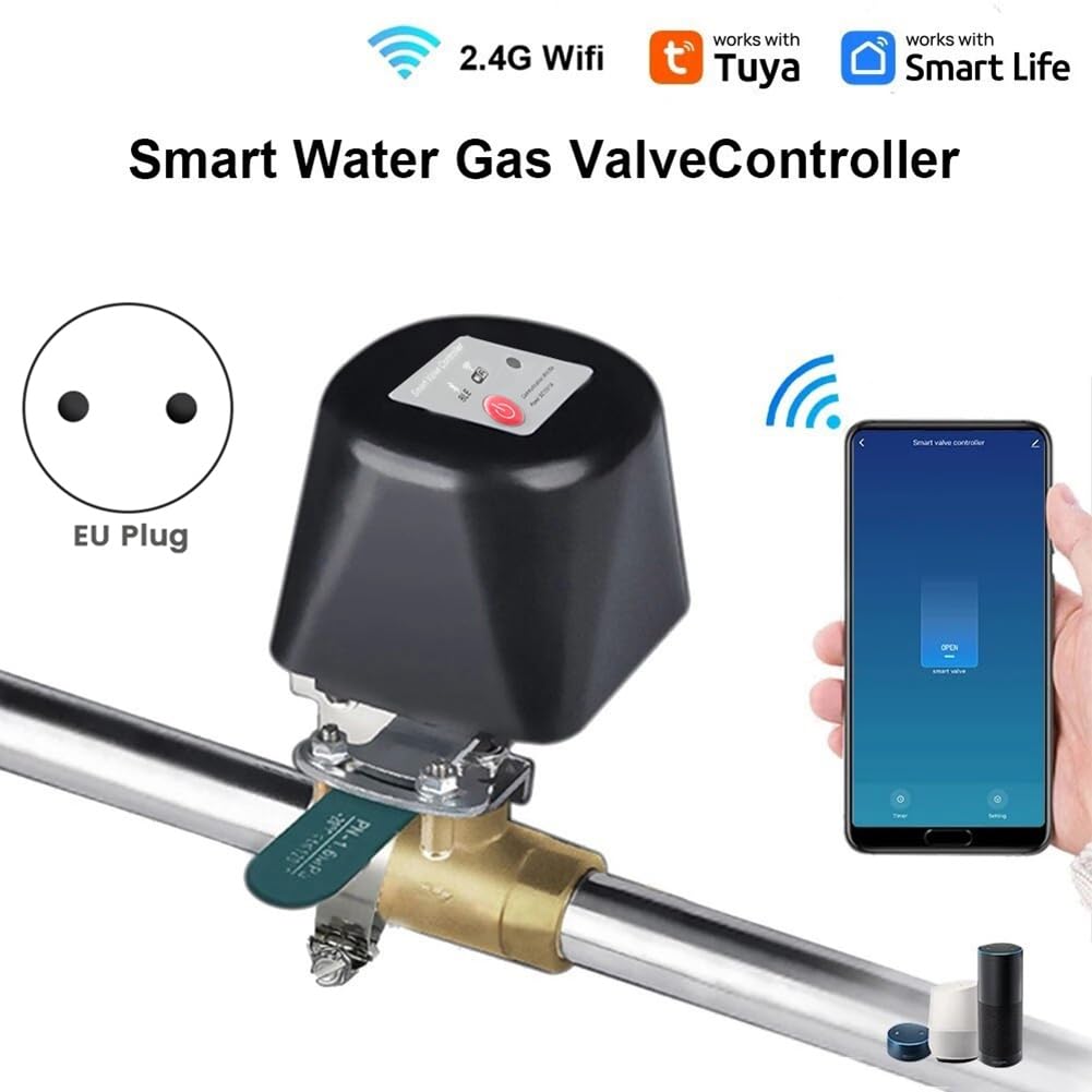 Tuya WiFi Controlador de Válvula Manipuladora Inteligente para Agua Gas Apagado Automático Compatible con Home Enchufe de la UE