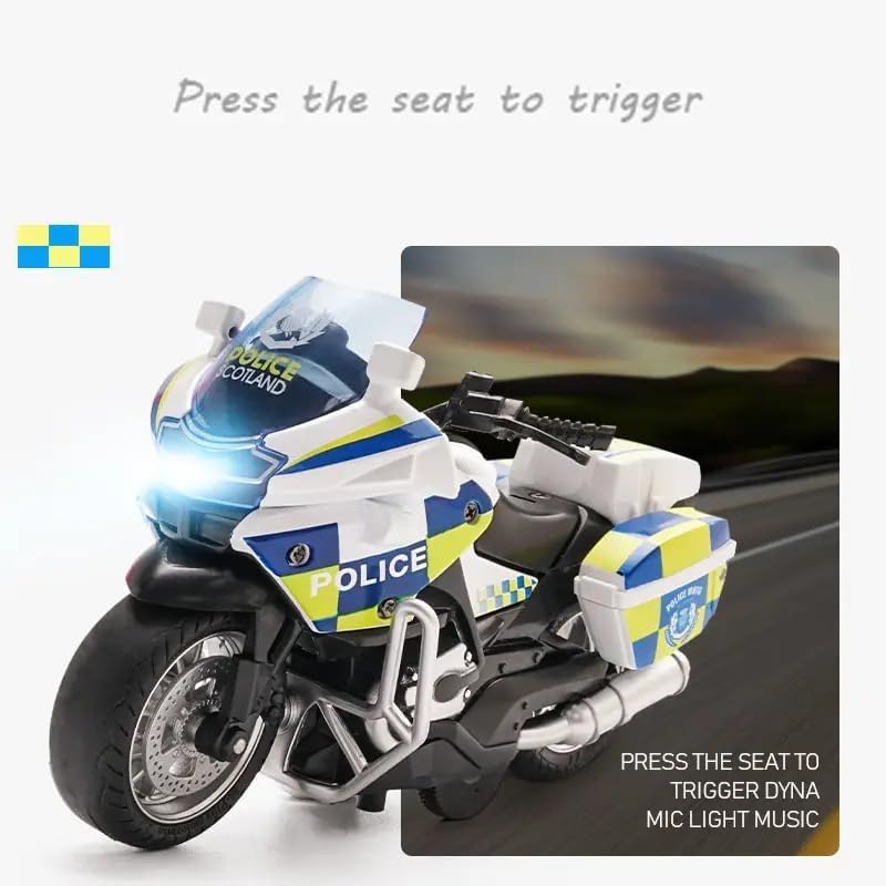 Image of FEXXA Police Motorcycle Toy - Pull Back Motorcycle Toys, Tiny Gift with Music Lighting, Latte Motorcycles Toy for Kids Boys Age 3-8 Year Old [NEW] (Moto-Fighting-White)