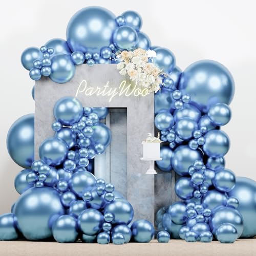 Image of PartyWoo Metallic Light Blue Balloons 140 pcs Different Sizes of 18 12 10 5 Inch Metallic Baby Blue Latex Balloon Arch Kit Garland for Graduation Baby Shower Birthday Party Decorations Blue-G119