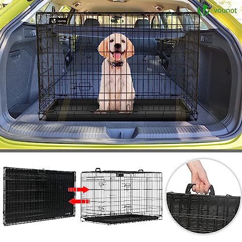 VOUNOT Hundekäfig Klappbar mit Abdeckung, Hundebox Auto Hundetransportkäfig mit Doppeltüren, 2 Transportgriffen & Bodenschale, XL 107x70 x78 cm, Schwarz