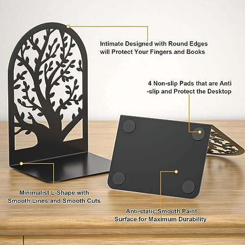 Vfine SXMEBK04 Bookends, Black Metal Book Ends, Bookends For Shelves, Tree Book Stopper, Book End For Shelves Decorative, Book Ends To Hold Books Heavy Duty, Modern Bookend For Home Office  thumb #3