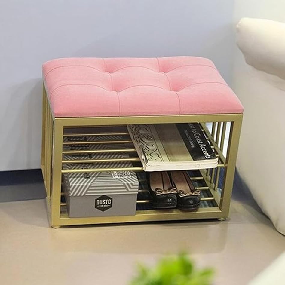 OlkaFred Metal Frame Shoe Bench: Shoe Rack with Cushioned Seat Ottoman Stoolfor Foyer, Living RoomBedroom, and Hallway Organizing Shoes Gold Pink (B0D9GSPWQX) Amazon Price History, Amazon Price Tracker