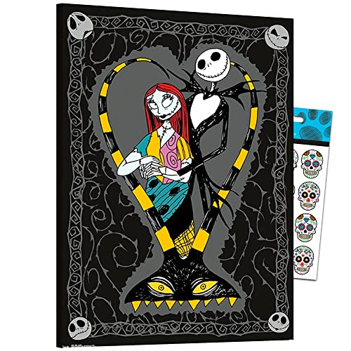 The Nightmare Before Christmas Poster Wall Art Set -- Nightmare Before Christmas Bundle Halloween Sugar Skull Sticker with Mounted Nightmare Before Christmas Print (8"x11") Room Decor