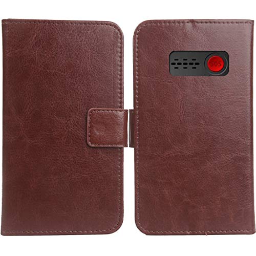 Gukas Flip PU Case para VIENOD V105 1.77" Funda De Carcasa Cartera De Cuero Billetera Cover Piel (Marrón)