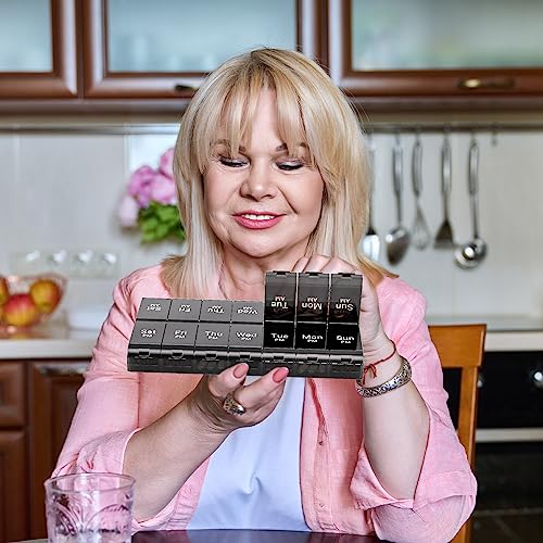 Image of 7 Day Extra Large Pill Organizer 2 Times a Day, Weekly Pill Box Twice a Day, XL AM PM Pill Case, Oversized Daily Medicine Organizer for Vitamin, Big Pill Container (Black) | Easy-Open,High-Capacity,Long-Lasting,Senior-Friendly,AM /PM,Weekly-Tracking,BPA-Free,Long-Lasting