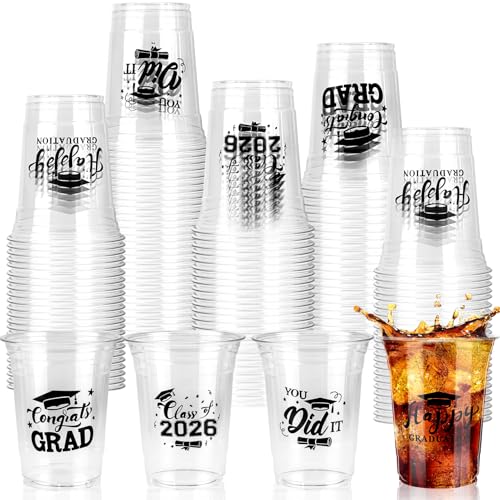 AcpopbM Graduation Cups 16 oz Disposable Graduation Plastic Cups Class of 2026 Graduation Party Cups for Congrats Grad 2026 Graduation Party Supplies Tableware Decorations 60 Pack
