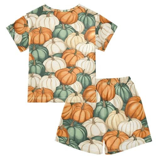 ALAZA Orange Green Pumpkin Pajamas Set Short Sleeve Cotton Sleepwear Summer Pjs 2 Piece 5-14Y2