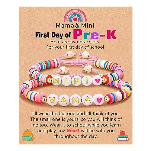 UNGENT THEM First Day of School Gift for Mom Daughter, Mama and Mini Back to School Bracelets